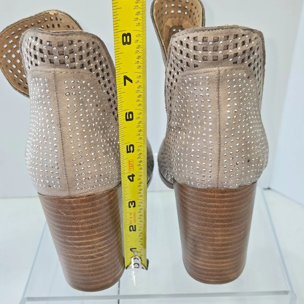 Taupe Suede Laser Cut Studded Peep Toe Block Heel Boots Size 8.5 German outsole‎